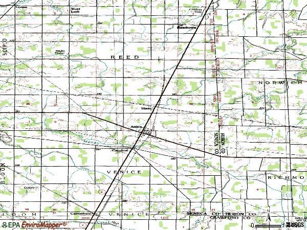 Zip code 44807 topographic map