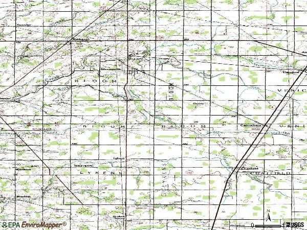 Zip code 44818 topographic map