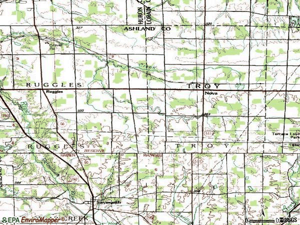 Zip code 44859 topographic map