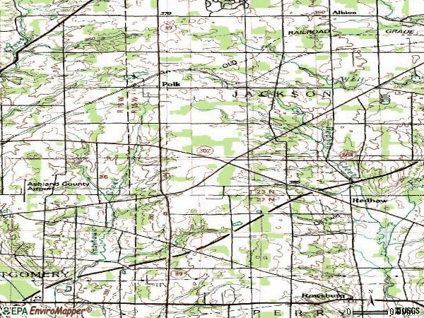 Zip code 44866 topographic map