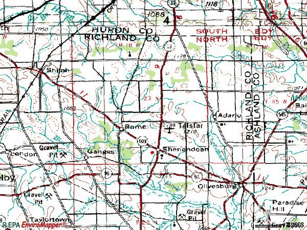 Zip code 44878 topographic map