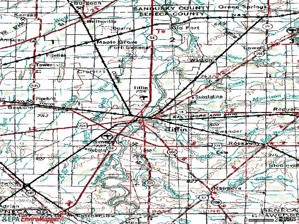 Zip code 44883 topographic map
