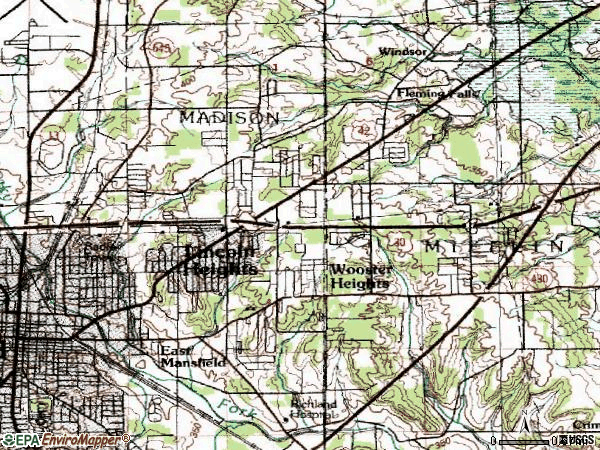 Zip code 44905 topographic map