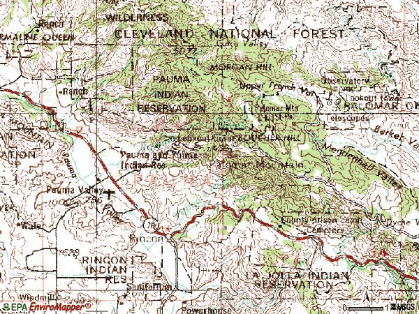 Zip code 92061 topographic map