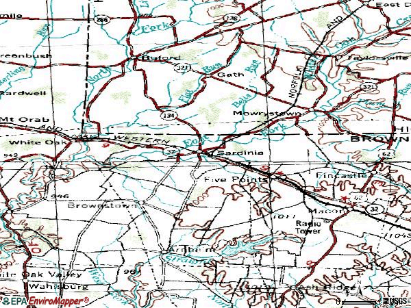Zip code 45171 topographic map