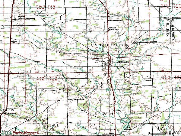 Zip code 45338 topographic map