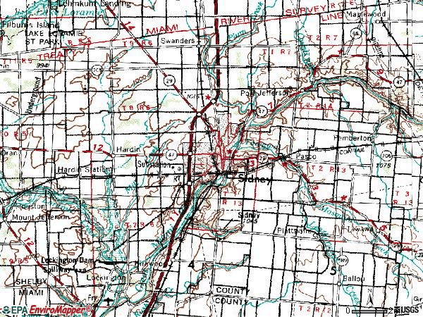 Zip code 45365 topographic map