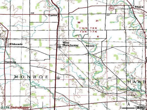 Zip code 45382 topographic map