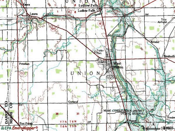 Zip code 45383 topographic map