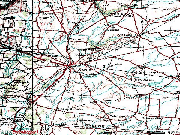 Zip code 45385 topographic map