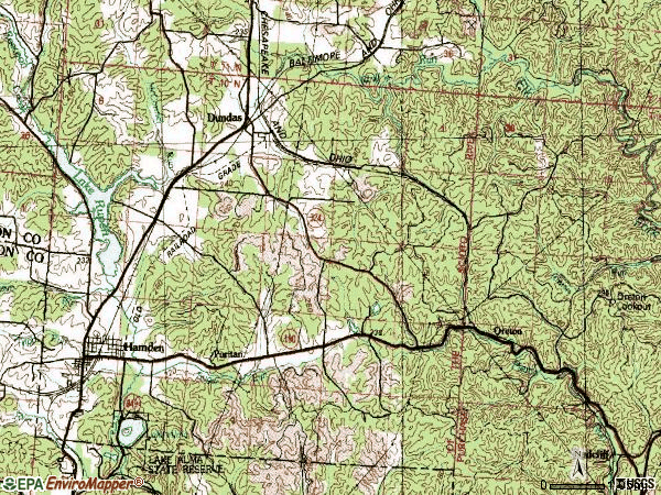 Zip code 45634 topographic map