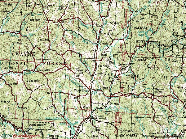 Zip code 45651 topographic map