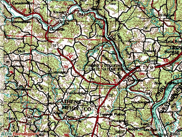 Zip code 45723 topographic map