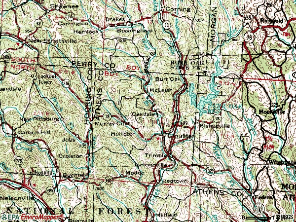 Zip code 45732 topographic map
