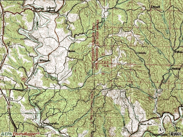 Zip code 45788 topographic map