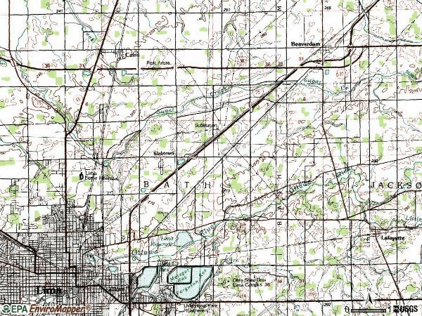Zip code 45801 topographic map
