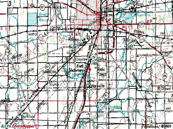 Zip code 45806 topographic map