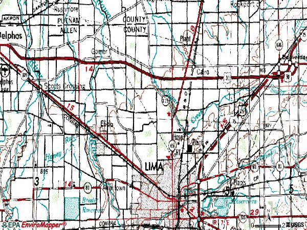Zip code 45807 topographic map
