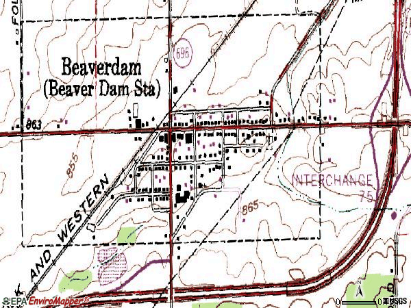 Zip code 45808 topographic map