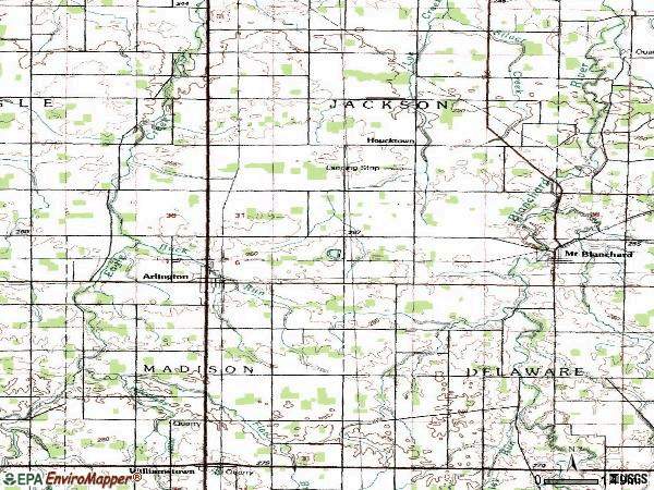 Zip code 45814 topographic map