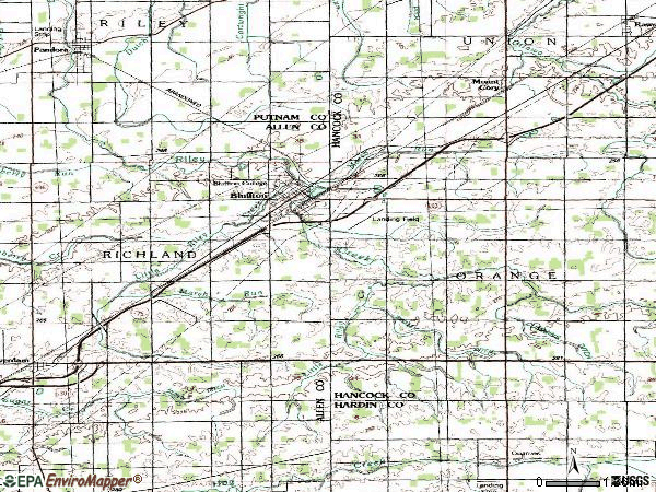 Zip code 45817 topographic map