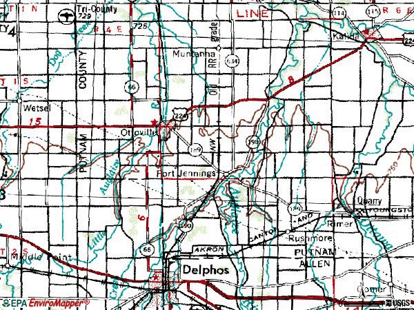 Zip code 45844 topographic map