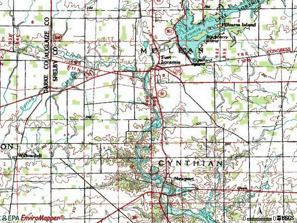 Zip code 45845 topographic map