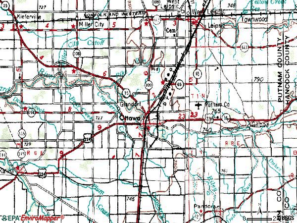 Zip code 45875 topographic map