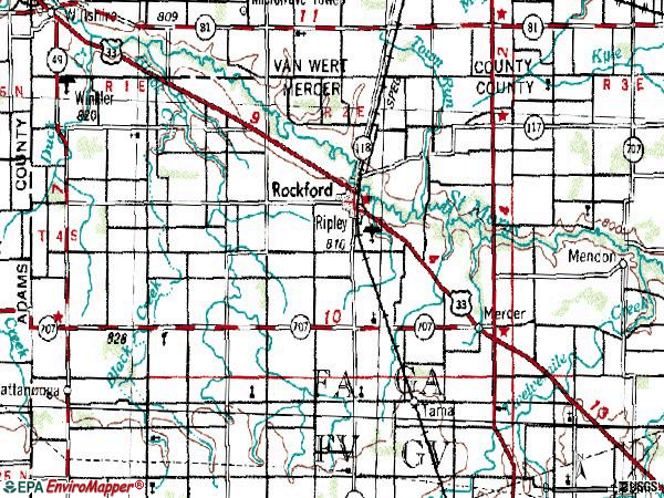 Zip code 45882 topographic map