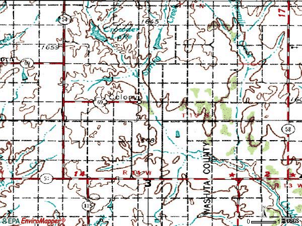 Zip code 73021 topographic map
