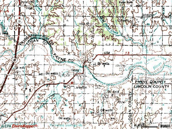 Zip code 73027 topographic map
