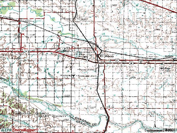 Zip code 73036 topographic map