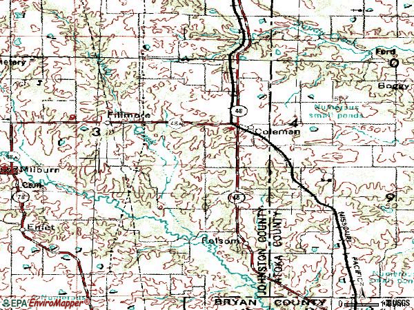 Zip code 73432 topographic map