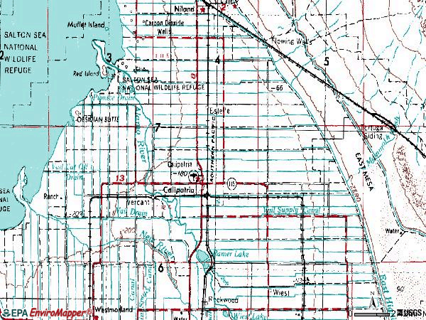 Zip code 92233 topographic map