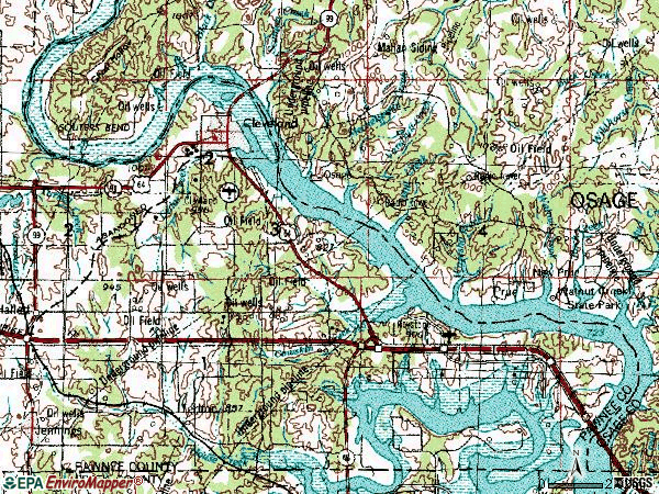 Zip code 74020 topographic map