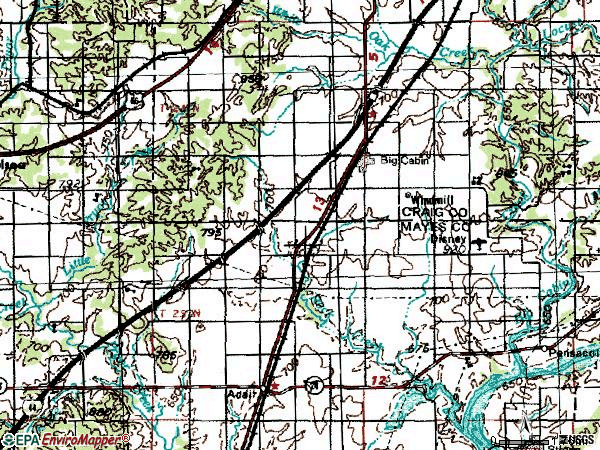 Zip code 74332 topographic map