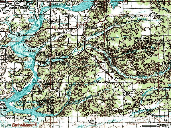 Zip code 74352 topographic map