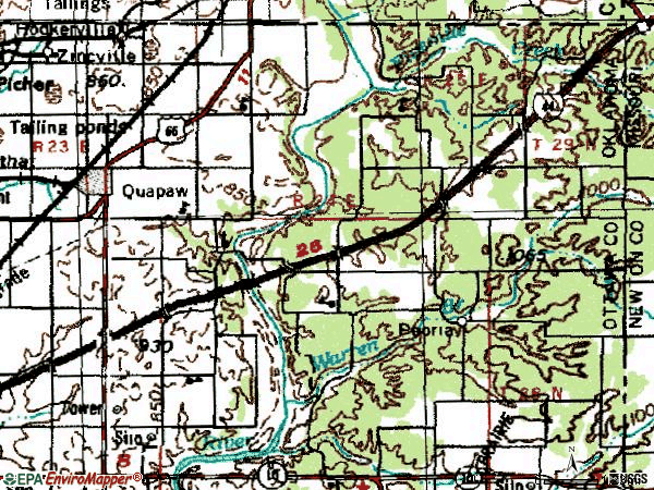 Zip code 74363 topographic map