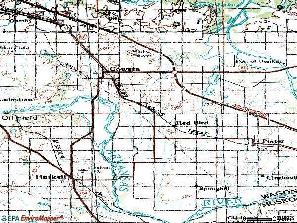Zip code 74429 topographic map