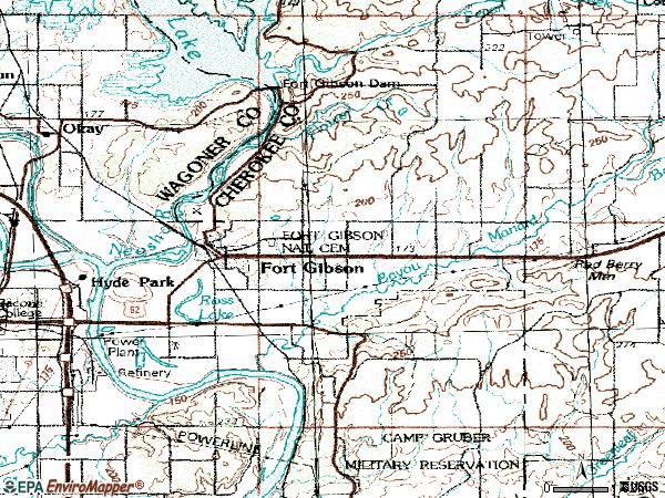 Zip code 74434 topographic map