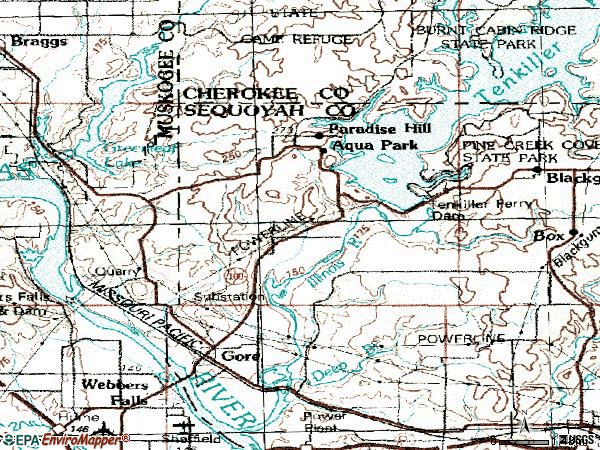 Zip code 74435 topographic map