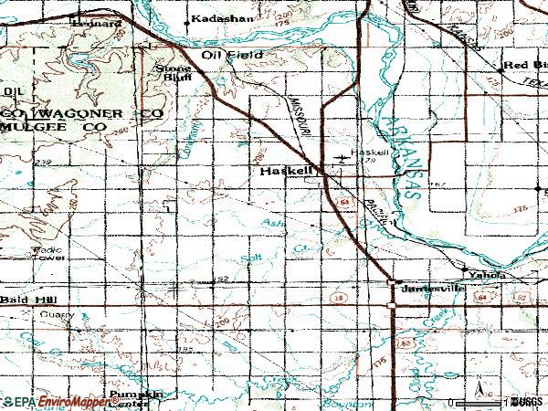 Zip code 74436 topographic map