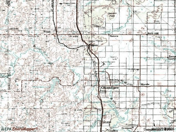 Zip code 74447 topographic map