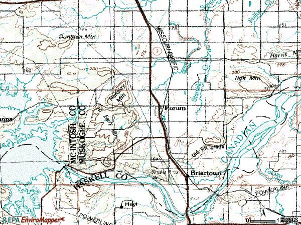 Zip code 74455 topographic map