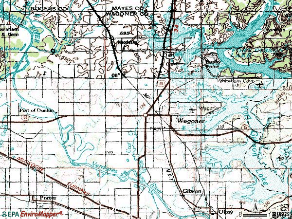 Zip code 74467 topographic map