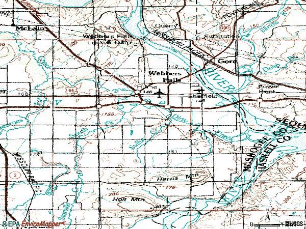 Zip code 74470 topographic map