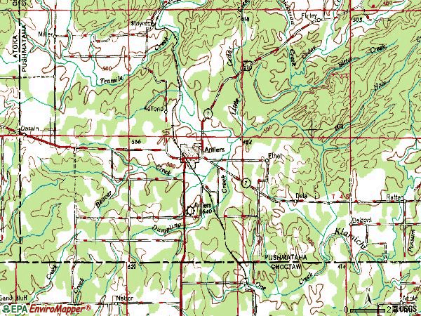 Zip code 74523 topographic map
