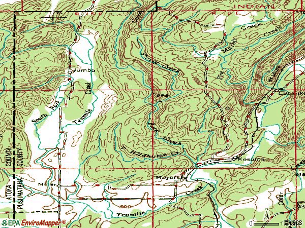 Zip code 74557 topographic map