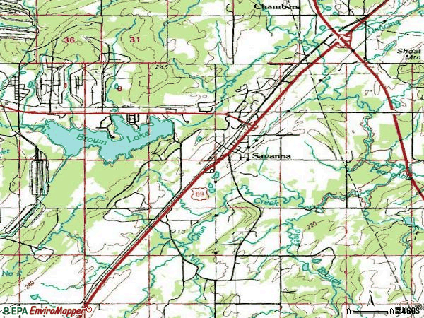 Zip code 74565 topographic map