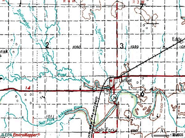Zip code 74643 topographic map